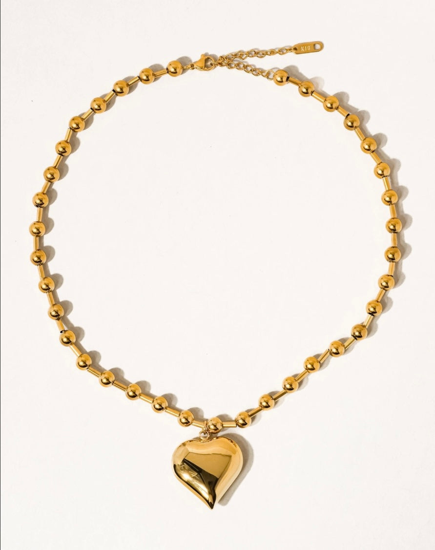 18K gold-plated Beaded Heart Chain Necklace