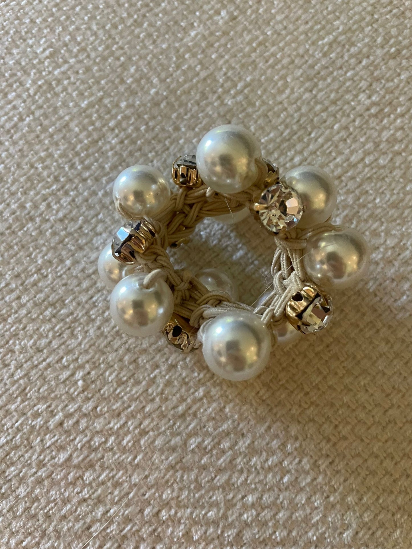 Pearl and rhinestone hair tie