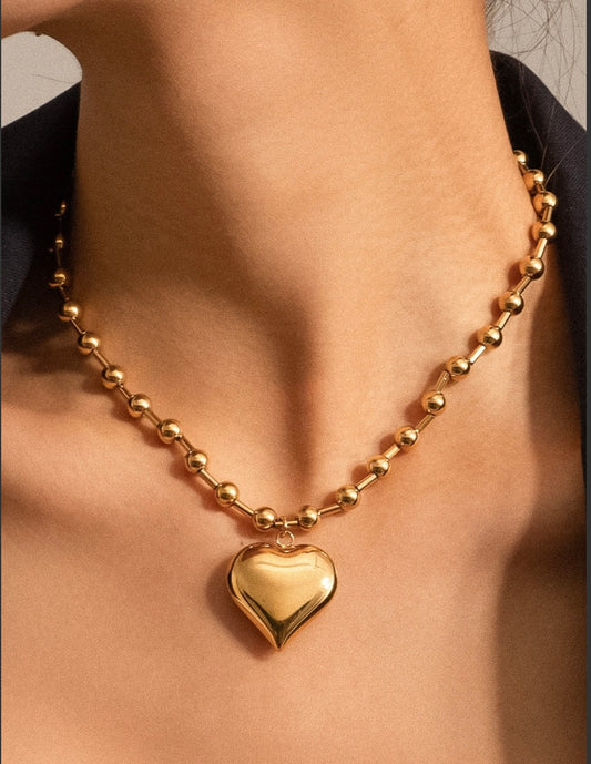 18K gold-plated Beaded Heart Chain Necklace