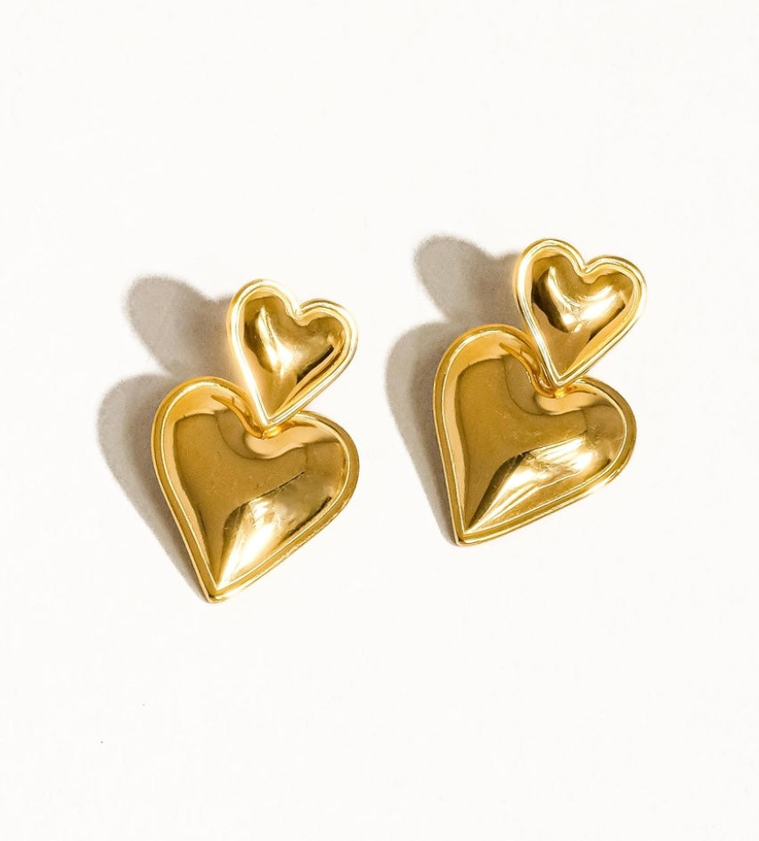 18K gold-plated Layered Heart Earrings