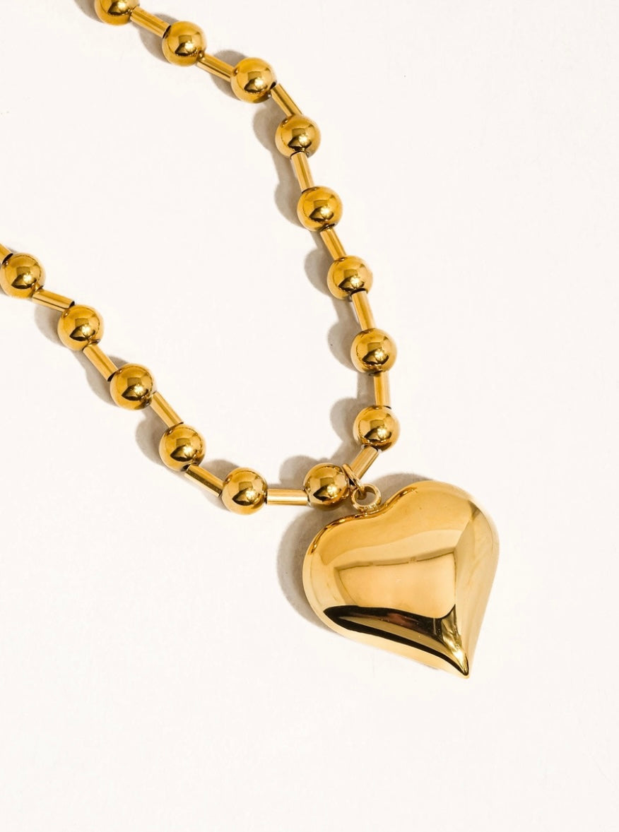 18K gold-plated Beaded Heart Chain Necklace