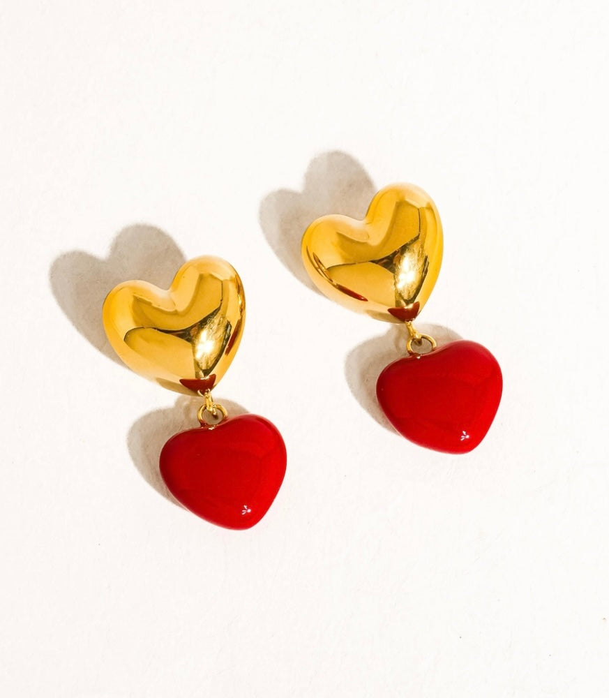 18k gold-plated Red Heart earrings