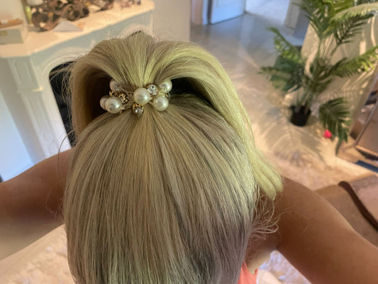 Pearl and rhinestone hair tie